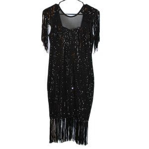 Black Sequin Fringe Midi Dress - Women